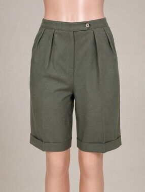 Alan Austin Co. Classic High-Waist Olive Green Bermuda Shorts 8